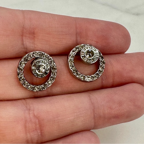 COACH Silver and Crystal Stud Earrings Open Circle Convertible Stud Signed Logo - Picture 3 of 8